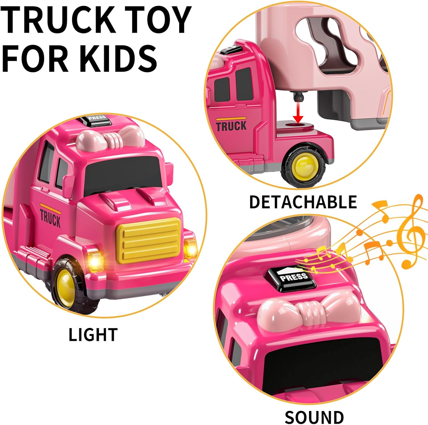 TEMI Girls Toddler Truck Toys for 3 4 5 6 Year Old, 5-in-1 Friction Powered Vehicle Car Set for Toddlers 3-6, Carrier Toys for Kids 3-5, Christmas Birthday Gifts for Boys Age 3-9