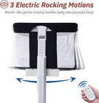 Electric Bassinet for Baby, 3 Speeds Automatic Rocking Bassinets with All mesh, 5 Height Adjustment Bedside Crib for Nweborn, 8 Music, Wheels, Black