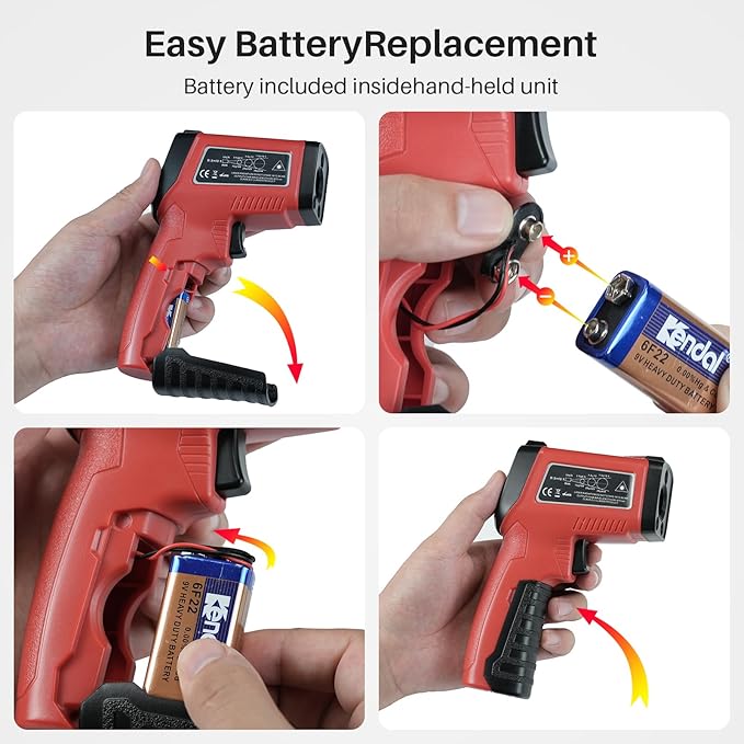 Infrared Thermometer Gun, Gedaye Laser Temperature with IR Pointer 13:1, Meat Temp Gun with Metal Probe, Adjustable Emissivity, -58℉ to 1076℉, Heat Thermometer for Cooking Pizza Oven Grill Fridge BBQ