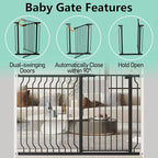 ALLAIBB Black 40.55" Extra Tall Wide 29.92-46.85" Baby Gate Pressure Mounted Walk Through Child Kids Safety Toddler Tension Pet Dog Gates with Extension for Doorways Kitchen