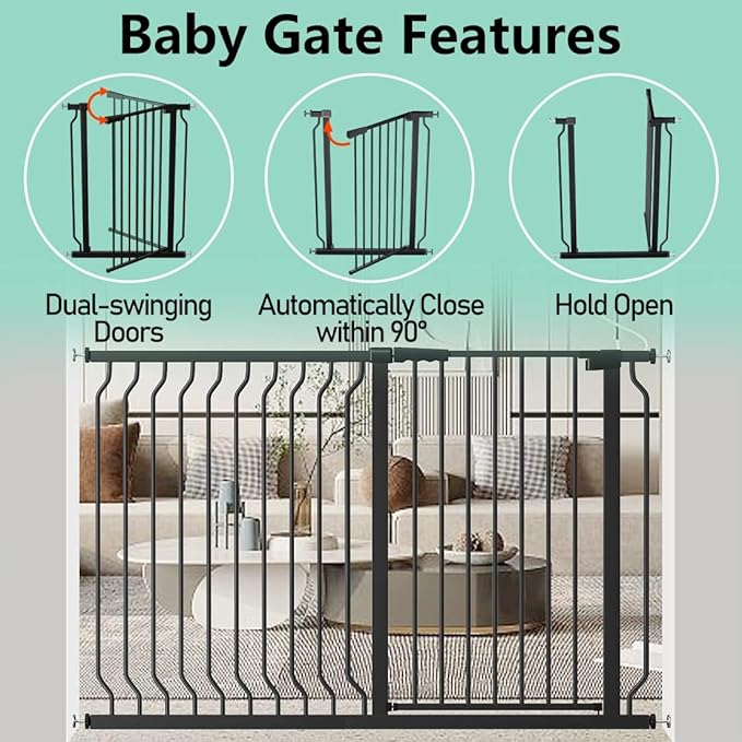 ALLAIBB Black 40.55" Extra Tall Wide 29.92-46.85" Baby Gate Pressure Mounted Walk Through Child Kids Safety Toddler Tension Pet Dog Gates with Extension for Doorways Kitchen