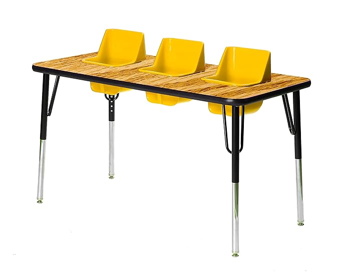 3-Seat Feeding Table (Oak Top, Yellow Seats, Black T-Mold)
