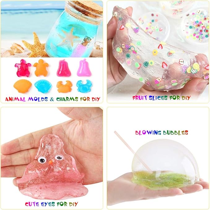 Slime Supplies Kit, 135 Pack Slime Making Kit 30 Crystal Slime, Glitter Jars, Charms, Sugar Paper, Foam Beads, Fishbowl Beads, Toy Cups, Slices, Air Dry Clay and Tools for Kids Girls by WINLIP