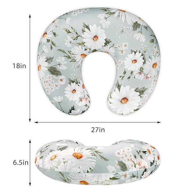 Pea Pod Nursing Pillow Cover Breastfeeding Pillow Slipcover for Moms Soft Breathable Organic Knit Fabric Newborn Infant Feeding Pillow Covers for Baby Girl Boy, Daisy