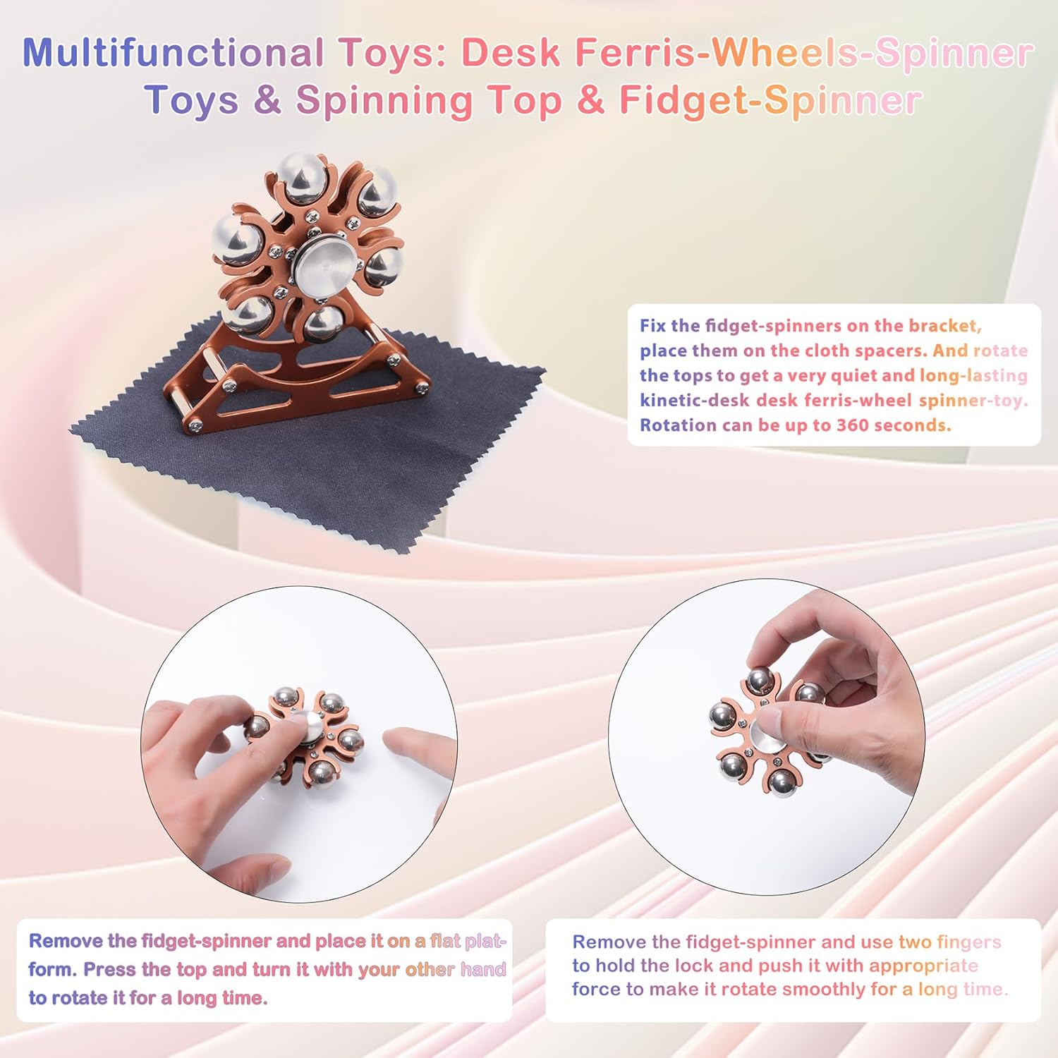 Desk-Fidget-Toys for Ferris-Wheels-Spinner: Metal Kinetic-Spinner 4mins, Cool-Gadgets for Kid Children Teen Adult EDC-Toy, ADHD Tools Cool-Stuff Stress Relief Gift for Office Home School Christmas