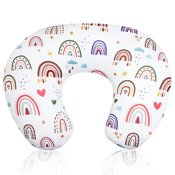 Rainbow Nursing Pillow Cover, Breastfeeding Pillow Slipcover for Baby Girls/Boys, Soft Snug Fits On Newborn Feeding Pillow Case