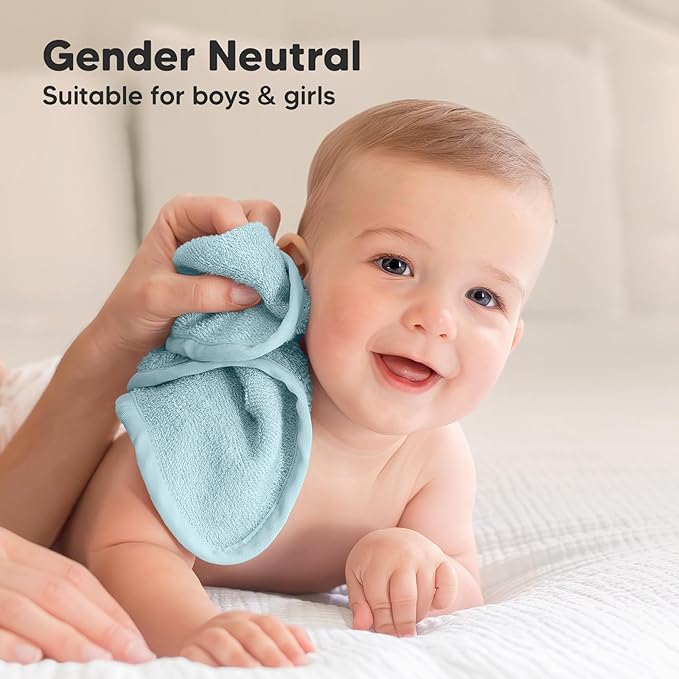 6-Pack Baby Washcloths - Soft Absorbent Viscose from Bamboo Wash Cloths for Babies, Kids, Toddlers, Infant, Newborn Bath Towels, Gentle on Sensitive Skin, 10x10 Reusable Face Towels (White/Sky)