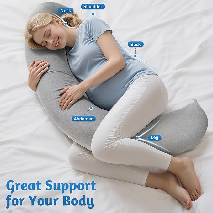 Pregnancy Pillows for Sleeping, C-Shaped Maternity Pillow for Pregnant Women, Memory Foam Body Pillow with Removable Cover, Adjustable Support for Back, Legs, Belly, Neck, 47.2’’ x 9.8’’