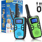 Wishouse Walkie Talkies for Kids Rechargeable Long Range,Xmas Birthday Gift for 4 5 6 7 8 9 Year Old Boys Girls,Hiking Gear Camping Games Cool Toys with NOAA,SOS Siren,Lamp,Lanyards,Easy to Use,2 Pack