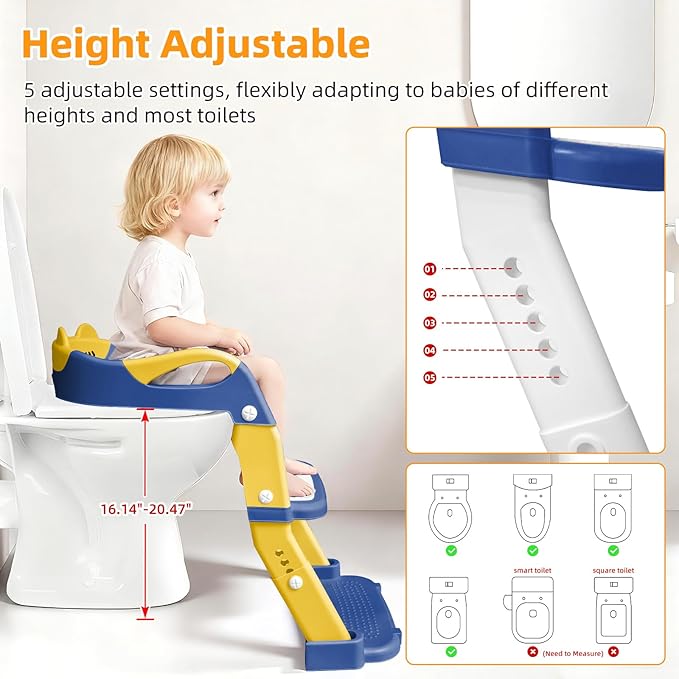 Potty Training Seat, Upgrade Toddler Toilet Seat for Kids Boys Girls, 3 in 1 Potty Training Toilet with Step Stool Ladder-Non Slip Foldable (Blue+Yellow)