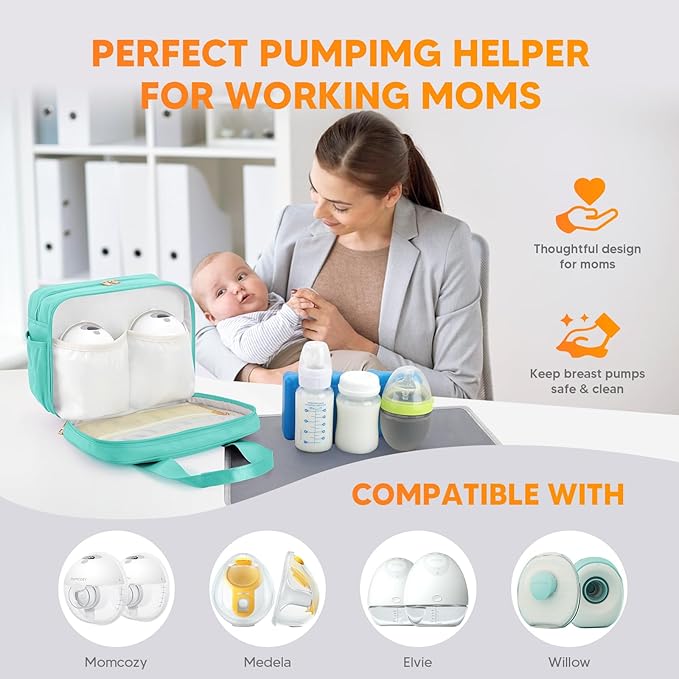 PIIOSER Breastmilk Cooler Bag with Ice Pack, Compatible with Wearable Breast Pumps & Accessories - Portable Pumps Carrying Case for Nursing & Working Moms (Green-Small)