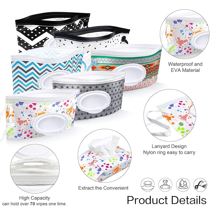 8Pcs Baby Wipes Dispenser, Reusable Baby Wipe Holder Box and Portable Wet Wipes Pouch, Refillable Wipes Pouch Case Container with Lid for Bathroom Baby Nursery Kitchen Office Travel (Grey+Orange)