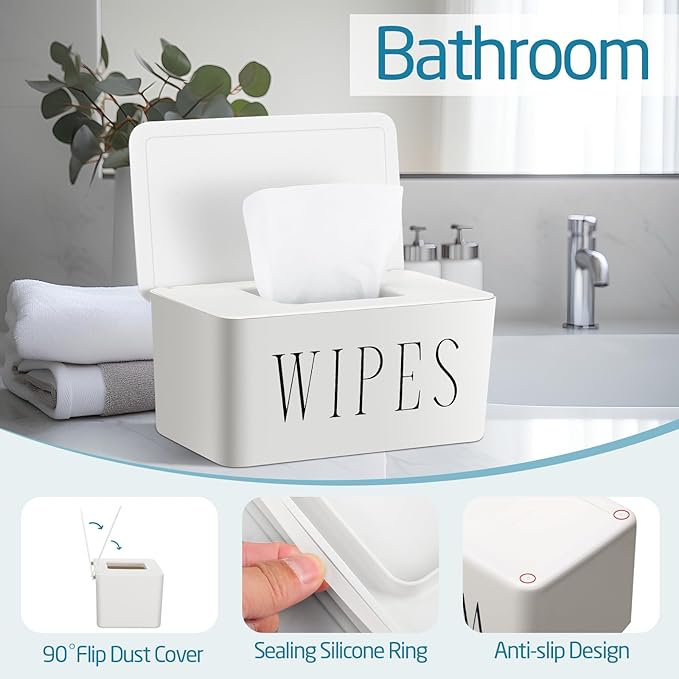 3 Pack Baby Wipes Dispenser Holder Wipe Container for Bathroom with Lid Toilet Tissue Paper Storage Refillable Box for Home Office Cars(Large,White)