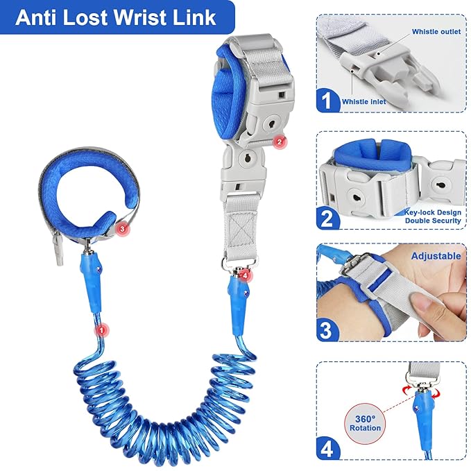 Accmor Toddler Leash with Reflective Baby Anti Lost Wrist Link, 2 in 1 Kids Walking Harnesses Belt Leashes with Key Lock for Boys Age 1-4, Keep Child Close Wristband Rope Tether for Outdoor Travel