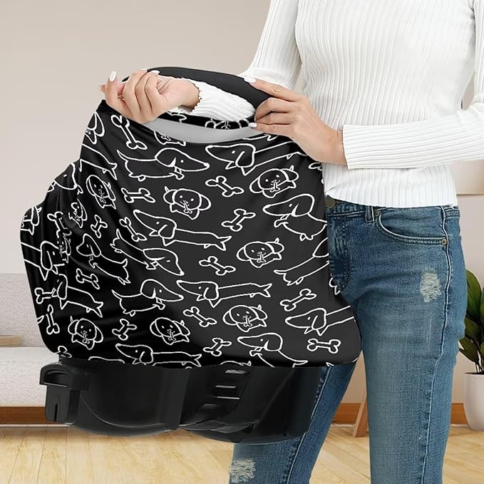 Binienty Dachshund Print Car Seat Cover for Babies Multi Use Nursing Cover for Newborn Boys Girls Soft Breathable Newborn Carrier/Stroller/Shopping Car
