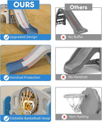 YUFU 9 in 1 Toddler Slide Set, Kids Slide for Toddlers Age 1-3, Toddler Playset with Basketball Hoop and Ball, Outdoor Indoor Playground for Toddlers 1-3 (Blue+Gray)