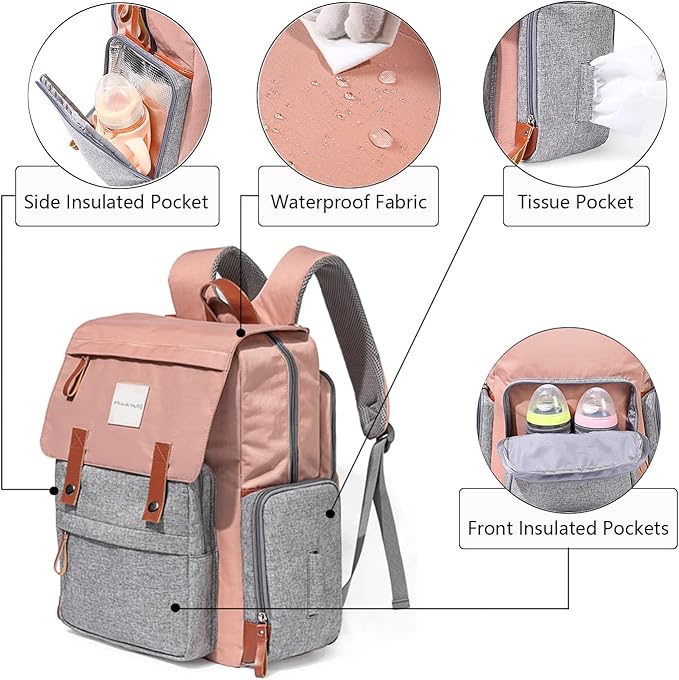 Frank Mully Diaper Bag Backpack Large Multifunction Travel Baby Bag for Mom Dad Pink1