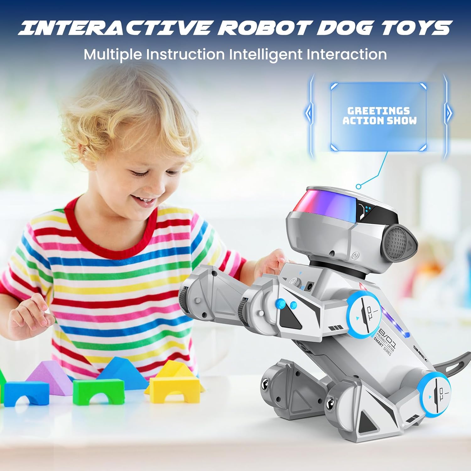Robot Dog Toys for Kids – Smart Interactive Robot Puppy with Bluetooth,Touch Sensor, Dance Tricks, LED Eyes, 2 Rechargeable Batterys, Gift for Kids Boys and Girls(Gray)
