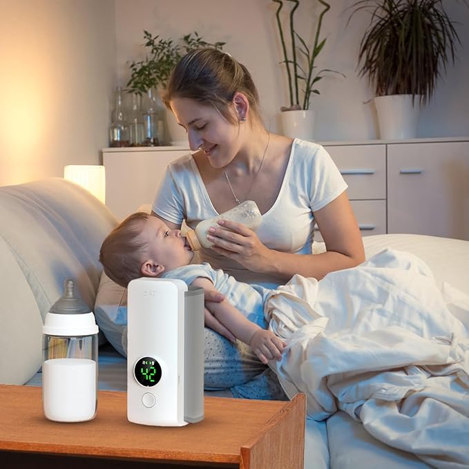 Portable Bottle Warmer for Travel, Instant Heating & Constant Warming, Portable Baby Bottle Warmer On The Go for Breastmilk, Large Capacity Battery-Powered & Rechargeable, Temperature Display