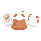 Moss and Fawn Little Explorer Kit - Silicone Frozen Breast Milk Popsicle Kit with Forage Feeder, Teething Popsicle Ice Cube Tray, & Gather & Roll Baby Feeding Bib - BPA, PVC, & Lead-Free - Terracotta