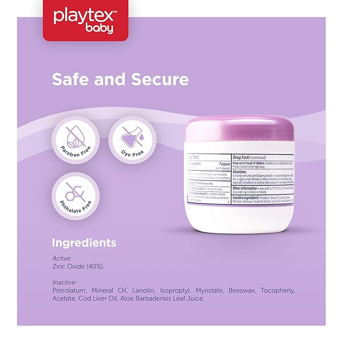 Playtex Baby Diaper Rash Cream, 15 oz. Jar, Dermatologist Tested 40% Zinc Oxide Diaper Cream, Fragrance Free, Hypoallergenic, Free of Dye, Parabens and Phthalates