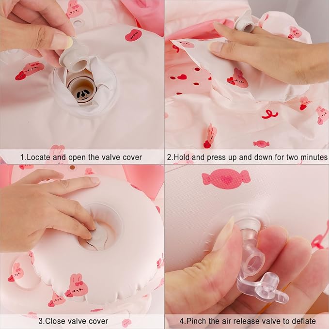 Pink Baby Inflatable Seat for 3-36 Months Girl, Built-in Air Pump, Bear Baby Support Seat Summer Toddler Chair for Sitting Up, Floor Seater