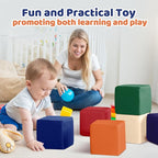 Foam Building Toys for Toddlers: 6Pcs Waterproof PU Leather Soft Foam Blocks - Colorful Large Stacking Blocks - Early Learning Construction Play Set for Kids Indoor Birthday Gift Preschool (Rainbow)