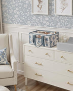 Blissful Diary Floral Diaper Caddy Organizer, Stylish Nursery Storage Basket, Gift for Baby Shower, Newborn Essentials, Peony Blue