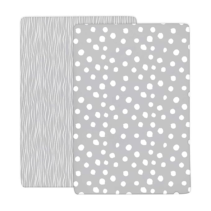 Crib Sheet Set | Toddler Sheet Set 2 Pack 100% Jersey Cotton Grey and White Abstract Stripes and Dots by Ely's & Co