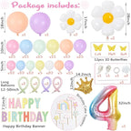 4th Birthday Decorations Girl Pastel, Slmeno 219Pcs Pastel Rainbow Balloon Arch Garland Kit, with Number 4 Balloons,Banner,Cake Toppers,12 3D Butterfly for 4 Year Old Girl Birthday Easter Party Decor