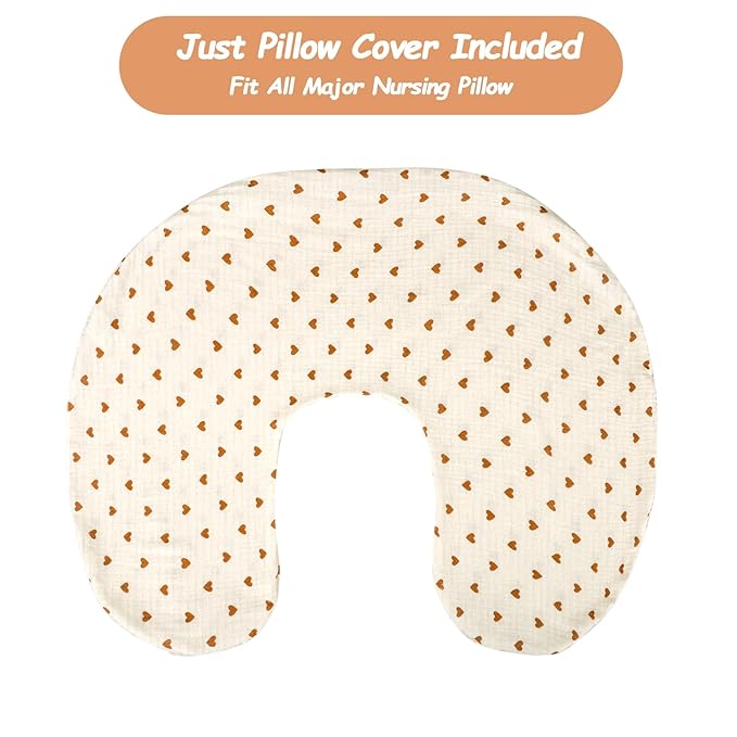 Hooyax Muslin Nursing Pillow Cover, Feeding Pillow Slipcover for Breastfeeding Moms, Soft and Breathable Infant Pillow Cover for Baby Boy and Girls (Heart)