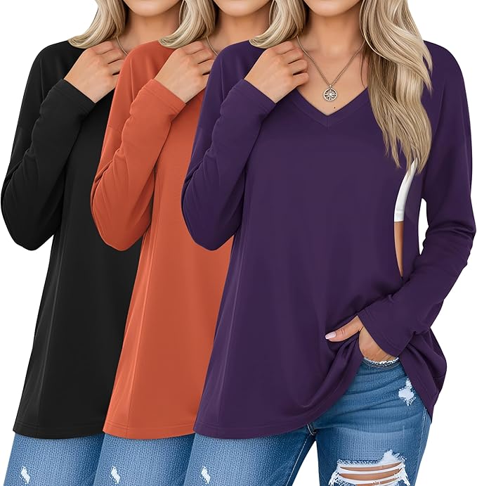 3 Pack Women's Oversize Nursing Shirts for Breastfeeding with Hidden Zippers Loose Fit Long Sleeve Maternity Tops