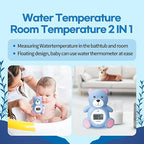 HubiBaby Baby Bath Thermometer & Digital Room Temperature, 2in1 Kids Bathroom Safety Products with Temperature Warning, Floating Teddy Bear (Blue)