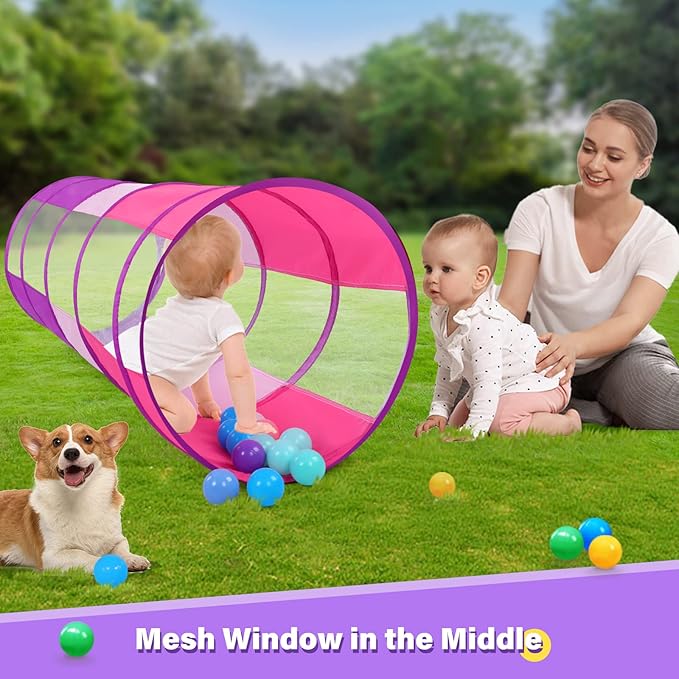 Moncoland Kids Play Tunnel Tent for Toddler, 6-ft Pop Up Crawl Toy Baby Children or Dog Cat with Breathable Mesh, Collapsible Gift Boy & Girl Indoor Outdoor Game(Colorful Mesh)