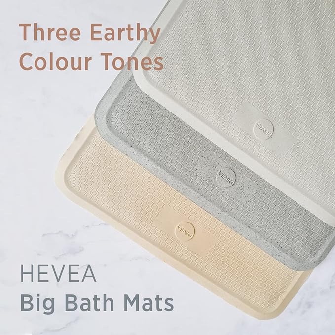HEVEA Natural Rubber Wave Bath Mat – Long 28 × 16 in - Non-Slip Shower & Bathtub Mat with 388 Suction Cups, Plastic-Free & Biodegradable (Marble)