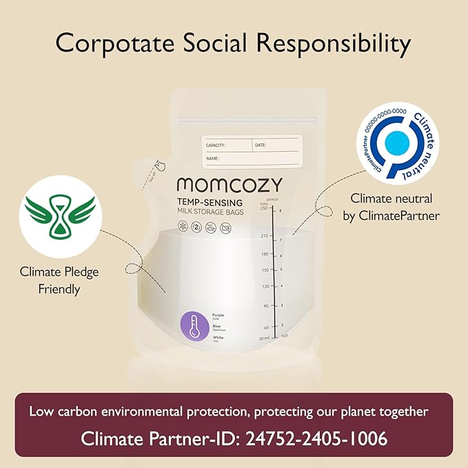 Momcozy Easy Pour Breastmilk Storage Bag, 8Oz, Temp-Sensing Color Change, 200 Count Milk Bag with Self Standing for Breastfeeding, No Leak Presterilized for Freezer, Recyclable & BPA Free