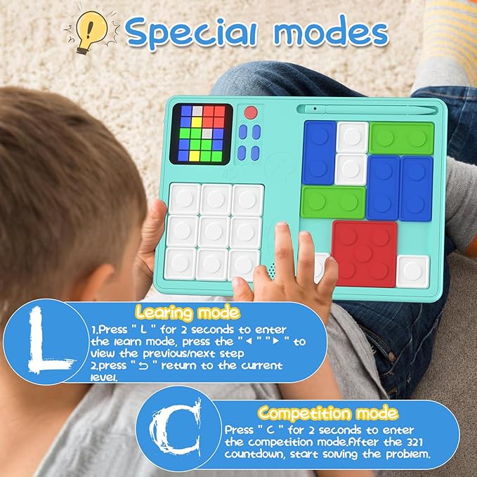 Slider Puzzle Games & LCD Writing Tablet 2 IN 1 Travel Games,530 Challenges Brain Teaser Toys for Kids,Drawing Pad Gifts for Boys Girls(Blue)