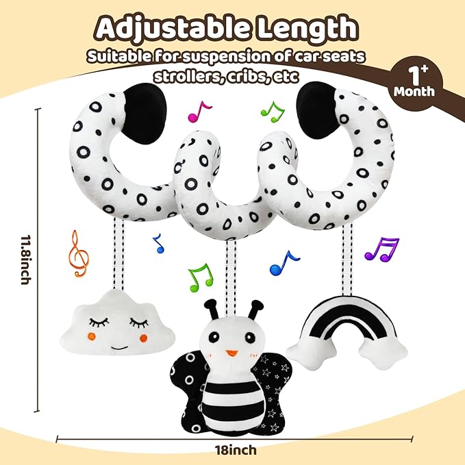 Black and White High Contrast Baby Toys - Sensory Infant Hanging Carseat & Stroller Toy for Newborns 0-6,6-12Months Perfect Easter Birthday & Baby Shower for Babies Boys Girls