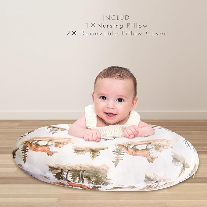 Nursing Pillow with 2 Piece Removable Ultra Soft&Stretchy Cover,Nursing Pillows for Breastfeeding,Tummy time and Baby Sitting Support,Deer Pattern