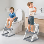 SKYROKU Potty Training Seat for Toddlers – 2-in-1 Adjustable Potty Ladder with Step Stool, Anti-Slip Cushion, Splash Guard & Extra-Wide Pedals, Supports 200+ lbs, Ideal for Boys & Girls