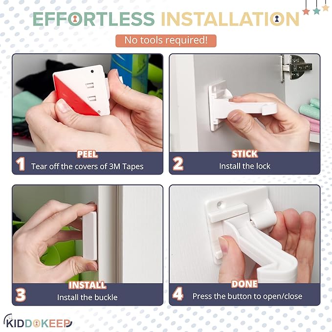 Upgraded Baby Proofing Cabinet Latches for Toddlers - 10 Pcs White Child Proof Cabinet Locks for Child Safety, Easy Set Up Child Locks for Cabinets and Drawers Security for Baby Proof Pantry