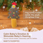 Organic Cotton Stuffed Animal Rattle Baby Toys, Plush Stocking Cuddle Cloth and Hand Grip Christmas Tree Ring Rattles Plush Toy Set for Newborns Infant Boys Girls, 2 PCS