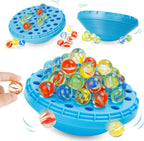 Marble Balance Game - 50 Colorful Marbles with Built-in Storage, Fun Family Challenge for 1-4 Players, Educational Toy for Kids & Adults, Perfect for Parties, Travel & Birthday Gifts (Blue)