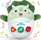 Baby Dinosaur Toys 0-3-6-12 Months, Musical Infant Toys with Light & Sounds, Soft Plush Stuffed Animal, Newborn Boys Girl 1st Birthday Shower Gift, Roly-poly Sensory Tummy Toy Easter Egg Gifts
