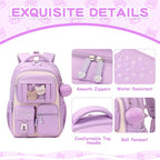 Kids Backpack for Girls School Bags for Middle School Students Book Bag for Elementary Primary Kawaii Ita Backpack, Purple and Beige