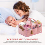 Large Diaper Caddy Organizer with Dividers - Baby Basket for Nursery and Changing Table - Portable Storage with Strong Handles for Diapers, Wipes and Newborn Essentials