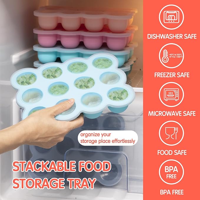 12x1.5oz Baby Food Freezer Tray with Clip Lid Gossamer Pink | Food Grade Silicone Storage Containers for Purees & Vegetables
