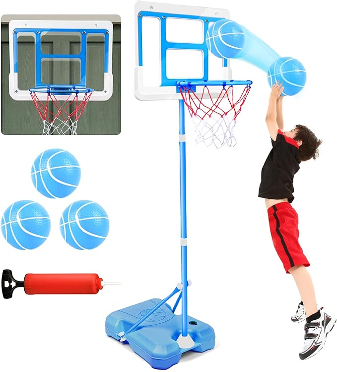Kids Toy Gift for 3 4 5 6 7 8 Years Old, Kids Basketball Hoop Adjustable Height 3.5FT-6.2FT, Mini Basketball Hoop for Boys Girls, Basketball Goal Toys Outdoor Indoor Game Gifts(Blue)