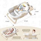 Collapsible Baby Bathtub for Infants to Toddler with Real-time Temp Monitor+Floating Cushion,Foldable Baby Bath Tub Set Applicable 0-36 Month,Portable Travel Baby Tub for Newborns Boy (Beige)
