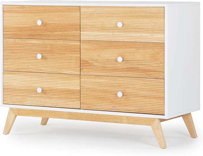 dadada Baby Merry 6-Drawer Dresser – Modern Nursery Dresser with Natural Wood Fronts, Soft-Close Drawers, Anti-Tip Safety Kit, Baby-Safe Finish – Spacious Storage for Nursery & Home (White/Natural)